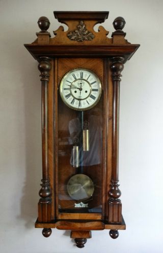 Antique Weight Driven Wall Clock Vienna Regulator By Kuehl Clock Co Germany 1900