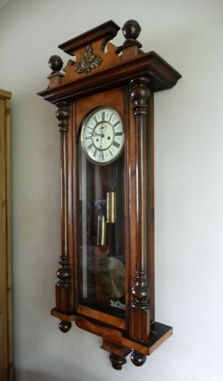 Antique Weight Driven Wall Clock Vienna Regulator by Kuehl Clock Co Germany 1900 2