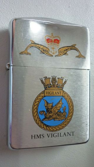 Vintage 1995 Steel Zippo Pocket Lighter.  Hms Vigilant - Royal Navy Submarine.  A/f