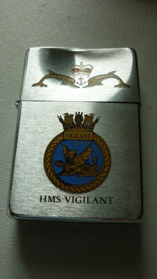 Vintage 1995 steel ZIPPO pocket lighter.  HMS VIGILANT - Royal Navy submarine.  A/F 3