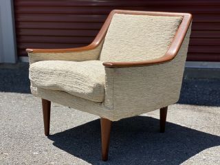 Vtg Mid Century Modern Lounge Chair Pearsall Kagan Era Club Chenille Teak