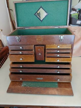 Antique Gerstner 11 Drawer Oak Machinist Tool Chest Cabinet