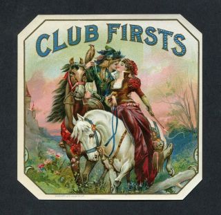 Old Club Firsts Cigar Label - Calvert Litho.  - Castle - Falcon - Horses