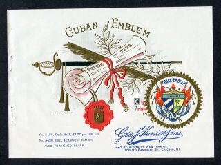 Old Cuban Emblem Sample Cigar Label - Fancy Sword