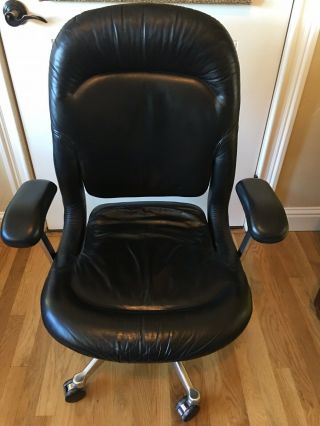 Vintage Herman Miller Black Leather Zipper Stitched Cantilever Office Chair