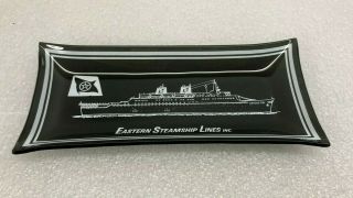 Vintage Eastern Steamship Lines Inc.  Ashtray Advertise Ad Black Glass W Ship