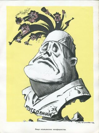 Poster 100 Soviet Political Caricature War Ussr Benito Mussolini