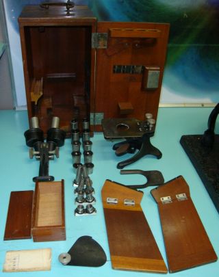 Complete Vintage Antique Carl Zeiss Jena Binocular Brass Microscope Lens