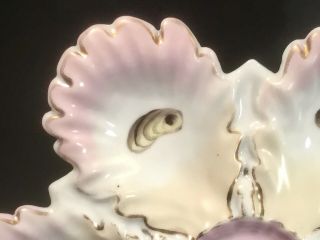 Antique Ruffled Edge Porcelain Oyster Plate c.  1800 ' s signed Pink Center 3