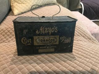 Antique Mayo’s Cut Plug Tobacco Tin Vintage Lunch Box Style Tin