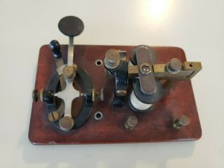 Antique Telegraph Key & Sounder - - J.  H.  Morse Code Bunnell? 4 Mahogany Base