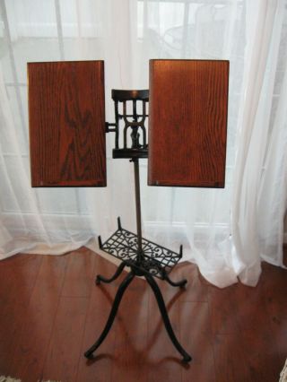 Antique Adjustable Cast Iron & Oak Dictionary/book/bible/music Stand