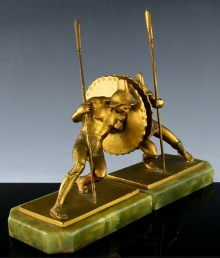 Quality C1920 Gold Gilt Bronze Onyx Figural Roman Warriors Bookends