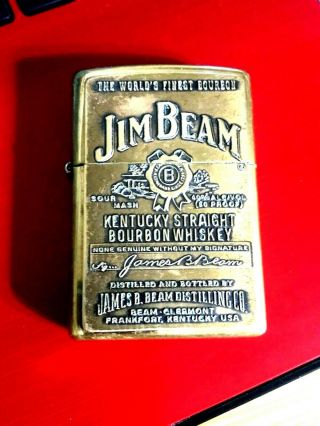 Vintage Brass Jim Beam Zippo E Xv Lighter Kentucky Straight Bourbon Whiskey