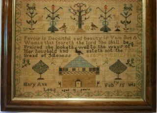 MID 19TH CENTURY HOUSE,  MOTIF & QUOTATION SAMPLER BY MARY ANN LEES AGE 10 - 1842 3