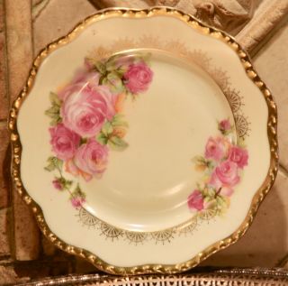 Vintage Eagle China Porcelain Plate Pink Roses Bread Plate Gold Austria 5.  75 " W