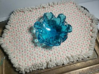 Tiffany Blue Art Glass Ashtray,  Vintage? Murano? Blenko? Gorgeous