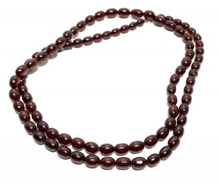 Antique Cherry Amber Bakelite 14k Gold Long Graduated Beaded Necklace 65g