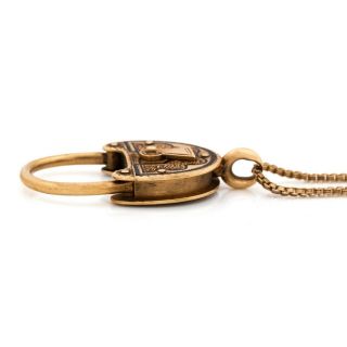 Antique Vintage Nouveau 14k 18k Bi Gold Taille d ' Epargne Enamel Lock Necklace 3