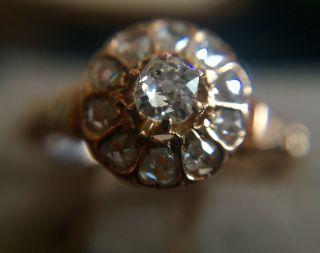 Dainty Antique Rose Cut Diamond Cluster Ring In 18ct Gold,  Uk Size K Us 5 1/2
