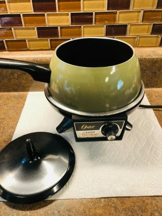 Vintage Oster Electric Fondue Green Made In Usa With Lid