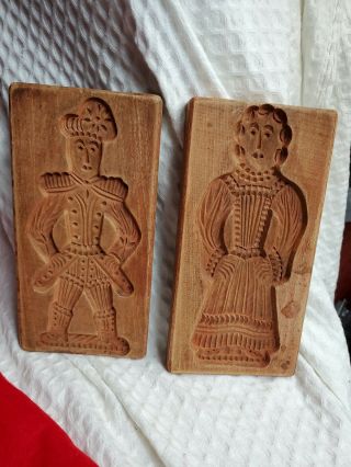 Vintage Large Dutch Hand Carved Wood Speculaas Cookie Mold Wood Plank Boy Girl