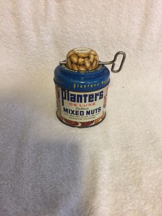 Vintage Planters Mr.  Peanut Salted Nut Chopper Tin Can With Grinding Key