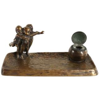 Antique Viennese Peter Tereszczuk Bronze Figural Inkstand Children Playing 1920