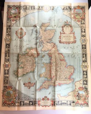 1937 Pre Ww2 Vtg Map Of The British Isles National Geographic 29 - 1/2 " X 36 - 1/4 "