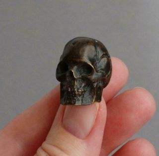 Small Vintage Solid Bronze Miniature Skull Death Head Memento Mori