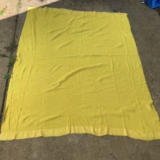 WAFFLE BLANKET - Vtg 1970s Yellow Satin - Trimmed Twin Bed Sized 82” x 68” 2