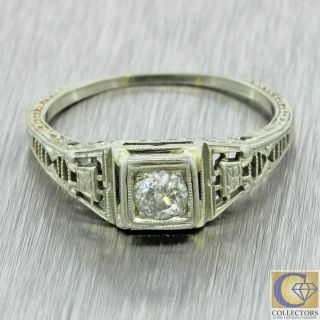 1930s Antique Art Deco Estate 18k Solid White Gold.  36ct Diamond Filigree Ring