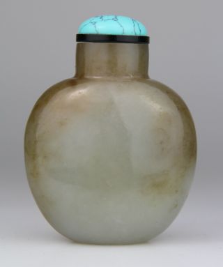 Antique Chinese Carved Jade Snuff Bottle Turquoise Stopper 19th C.  Qing