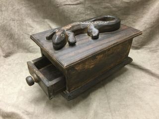 Vintage Tabletop Barber Shaving Wooden Box With Mirror & Drawer Wood Lizard