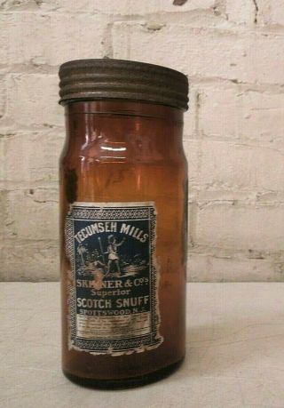 Vintage Amber Glass Tecumseh Mills Skinner & Co 
