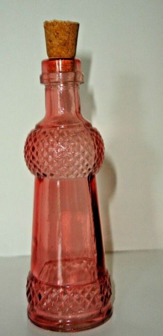 Vintage Pink Glass Textured Bottle With Cork Stopper 4.  5 Inches Tall