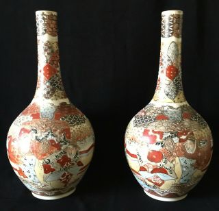 Fine Antique Japanese Hand - Painted Satsuma Vases Large 15 "