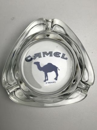 Vintage Joe Camel Clear Glass Ashtray Rounded Triangle Collectibles Rare