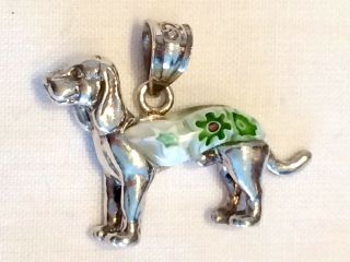 Fantastic Vintage Dog 925 Silver Murano Glass Millefiori Pendant