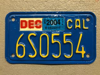 Vintage California Motorcycle License Plate Classic Blue /yellow 6s0554 2004