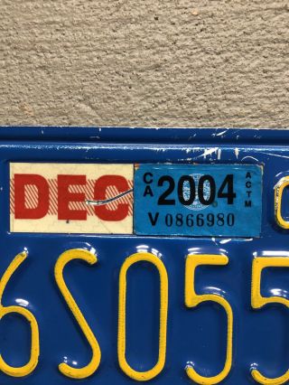 VINTAGE CALIFORNIA MOTORCYCLE LICENSE PLATE CLASSIC BLUE /YELLOW 6S0554 2004 2