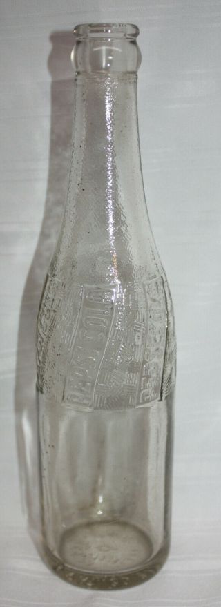 Vintage 1940s Pepsi Cola Soda Bottle Vertical Embossed Clear Glass 9 - 5/8 "