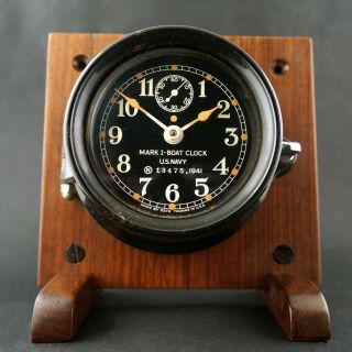 Seth Thomas Wwii Mark I Us Navy Boat Clock 1941 Gorgeous,  Custom Wood Stand,  Nr