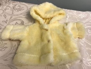 Vintage Faux Fur Doll Coat Fits Cabbage Patch Or Baby Size Doll Pale Yellow Pink
