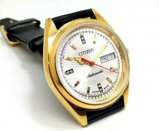 CITIZEN AUTOMATIC MEN,  S GOLD PLATED VINTAGE SILVER DIAL MADE JAPAN WATCH 3
