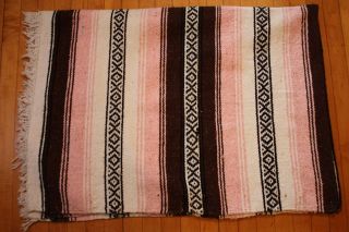 Woven Vtg Cotton Mexican Blanket Spread Serape Pink Black Brown White 80 " X 53 "