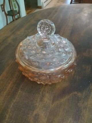 Vintage Pink Depression Glass Hobnail Trinket Box Lid Covered Dish