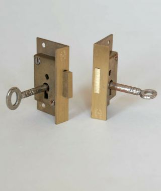 Vintage Brass Cut Cabinet Cupboard Door Locks 2 " X 1 3/16 " Lh And Rh