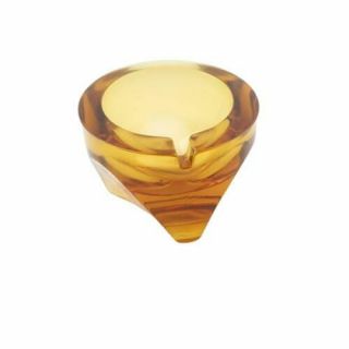 Viking Glass Amber Round Elevated ASHTRAY Mid Century Modern MCM Vintage 3