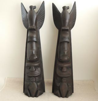 Vtg Cast Iron Totem Pole Andiron Doorstop Fireplace Pacific Northwest Eagle 30s